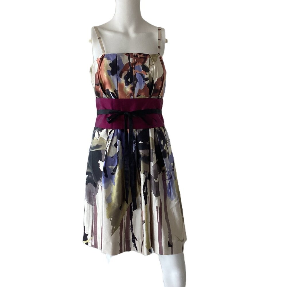 Hoss Silk/Cotton Blend Sundress with Pleated Bodice and Obi Sash